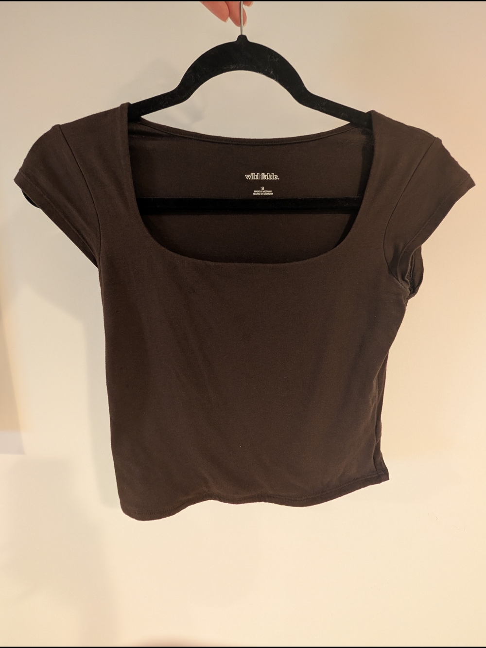 Cotton Blend Brown Scoop Neck Cap Sleeve Crop Top